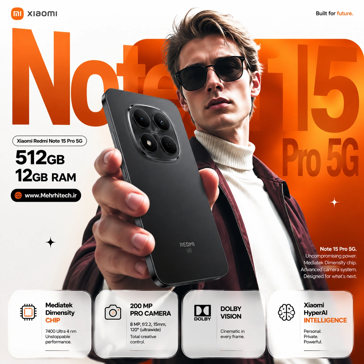 گوشی موبایل شیائومی مدل Redmi Note 15 Pro 5g ظرفیت 512 گیگابایت رم 12 گیگابایت