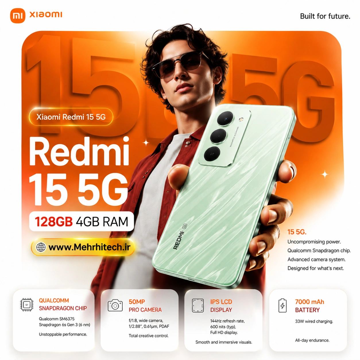گوشی موبایل شیائومی مدل Redmi 15 5g ظرفیت 128 گیگابایت رم 4 گیگابایت