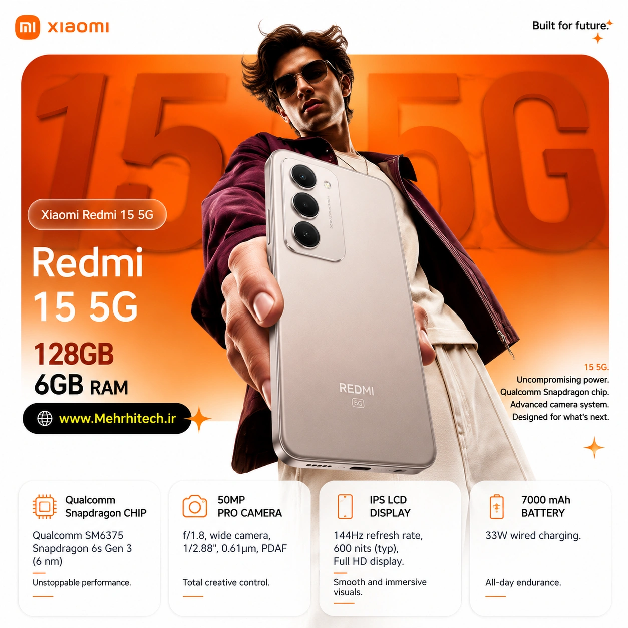 گوشی موبایل شیائومی مدل Redmi 15 5Gظرفیت 128 گیگابایت رم 6 گیگابایت