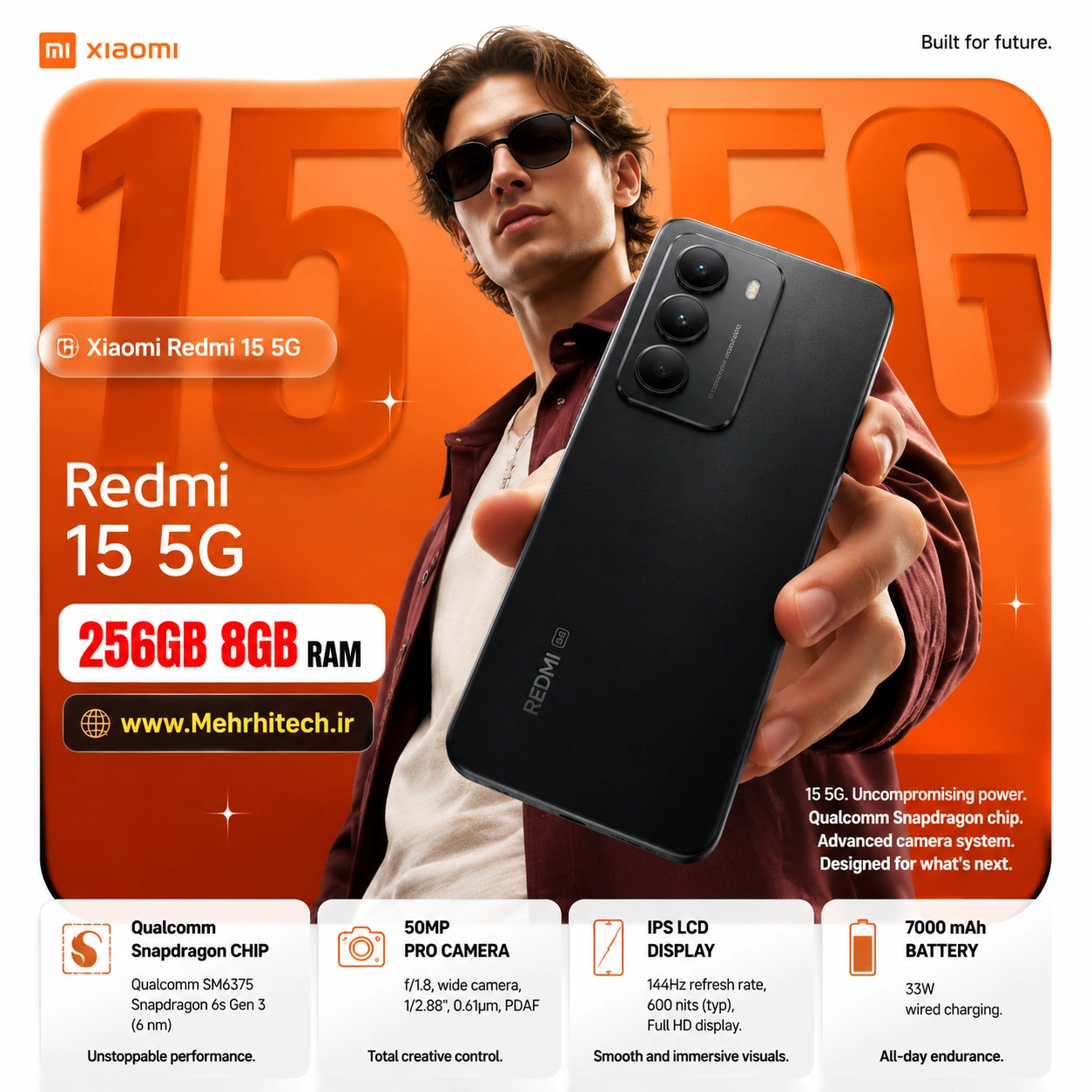 گوشی موبایل شیائومی مدل Redmi 15 5G ظرفیت 256 گیگابایت رم 8 گیگابایت