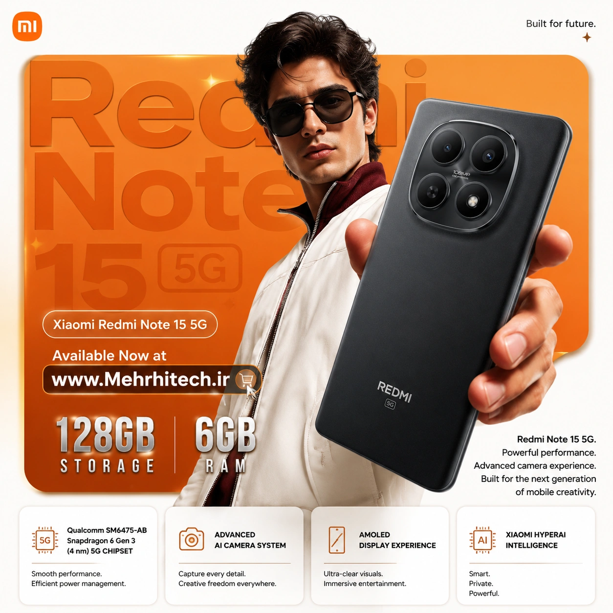 گوشی موبایل شیائومی مدل Redmi Note 15 5g ظرفیت 128 گیگابایت رم 6 گیگابایت