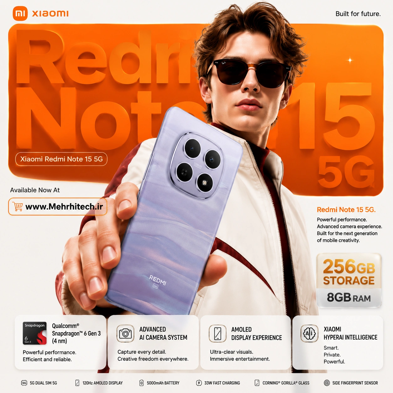 گوشی موبایل شیائومی مدل Redmi Note 15 5G ظرفیت 256 گیگابایت رم 8 گیگابایت