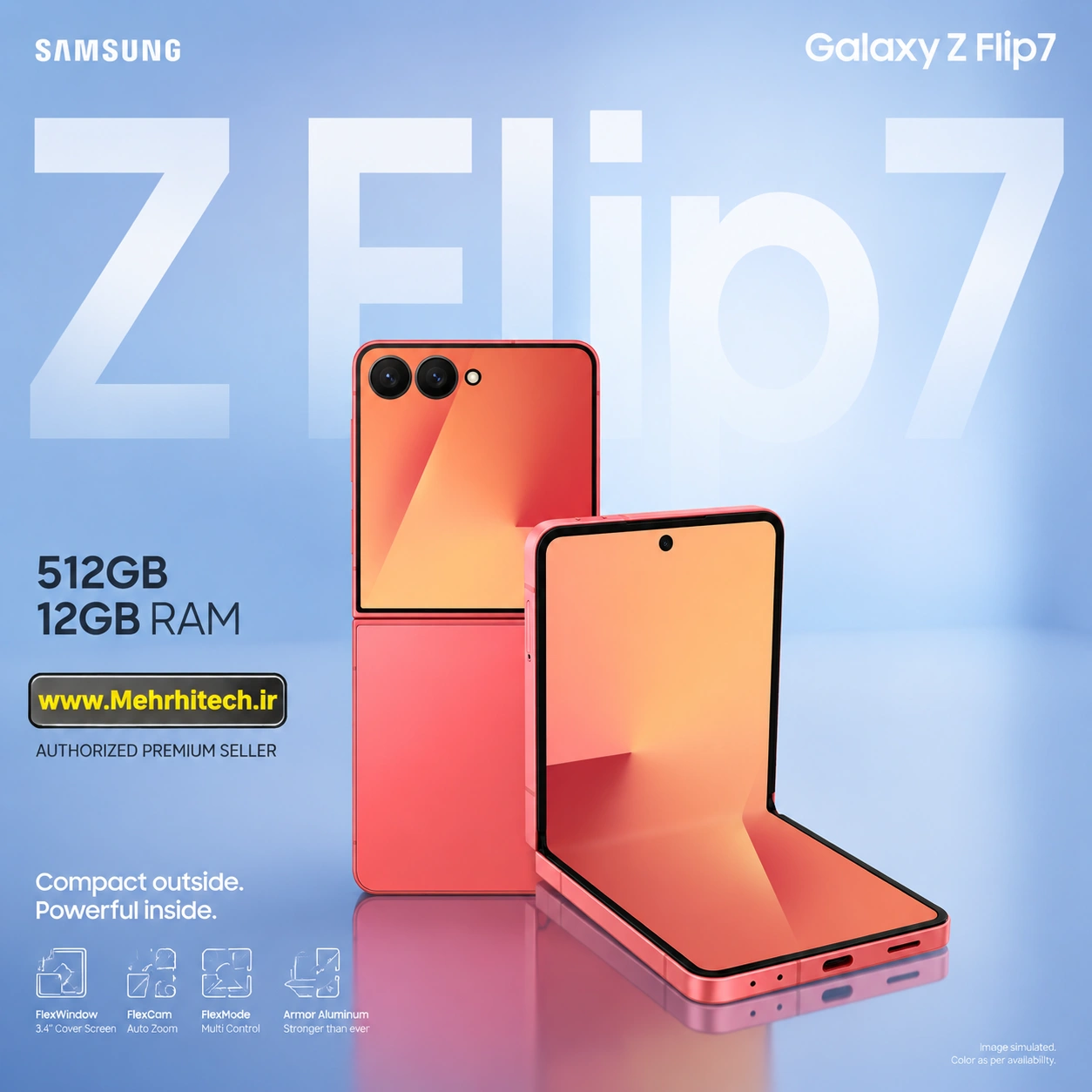 گوشی موبایل تاشو سامسونگ مدل Galaxy Z Flip7 دو سیم کارت ظرفیت 512 گیگابایت و رم 12 گیگابایت
