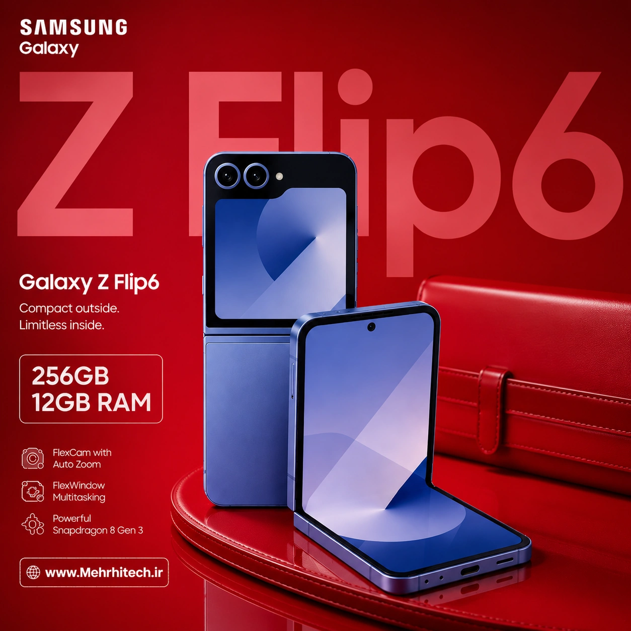 گوشی موبایل تاشو سامسونگ مدل Galaxy Z Flip6 دو سیم کارت ظرفیت 256 گیگابایت و رم 12 گیگابایت