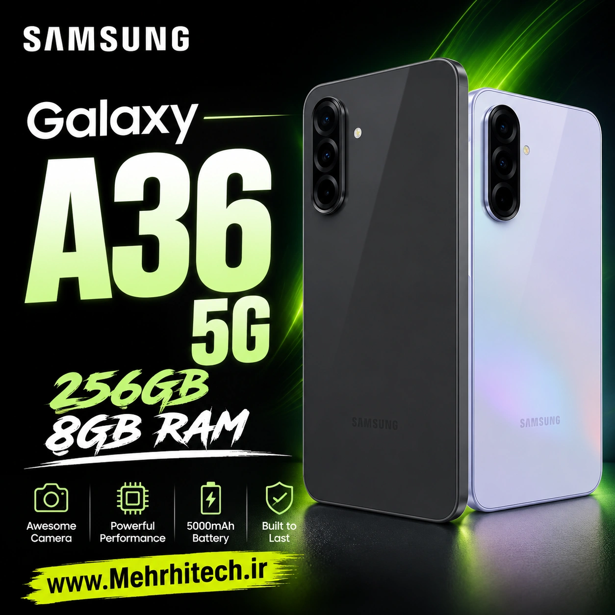 گوشی موبایل سامسونگ مدل Galaxy A36 5G دو سیم کارت ظرفیت 256 گیگابایت و رم 8 گیگابایت