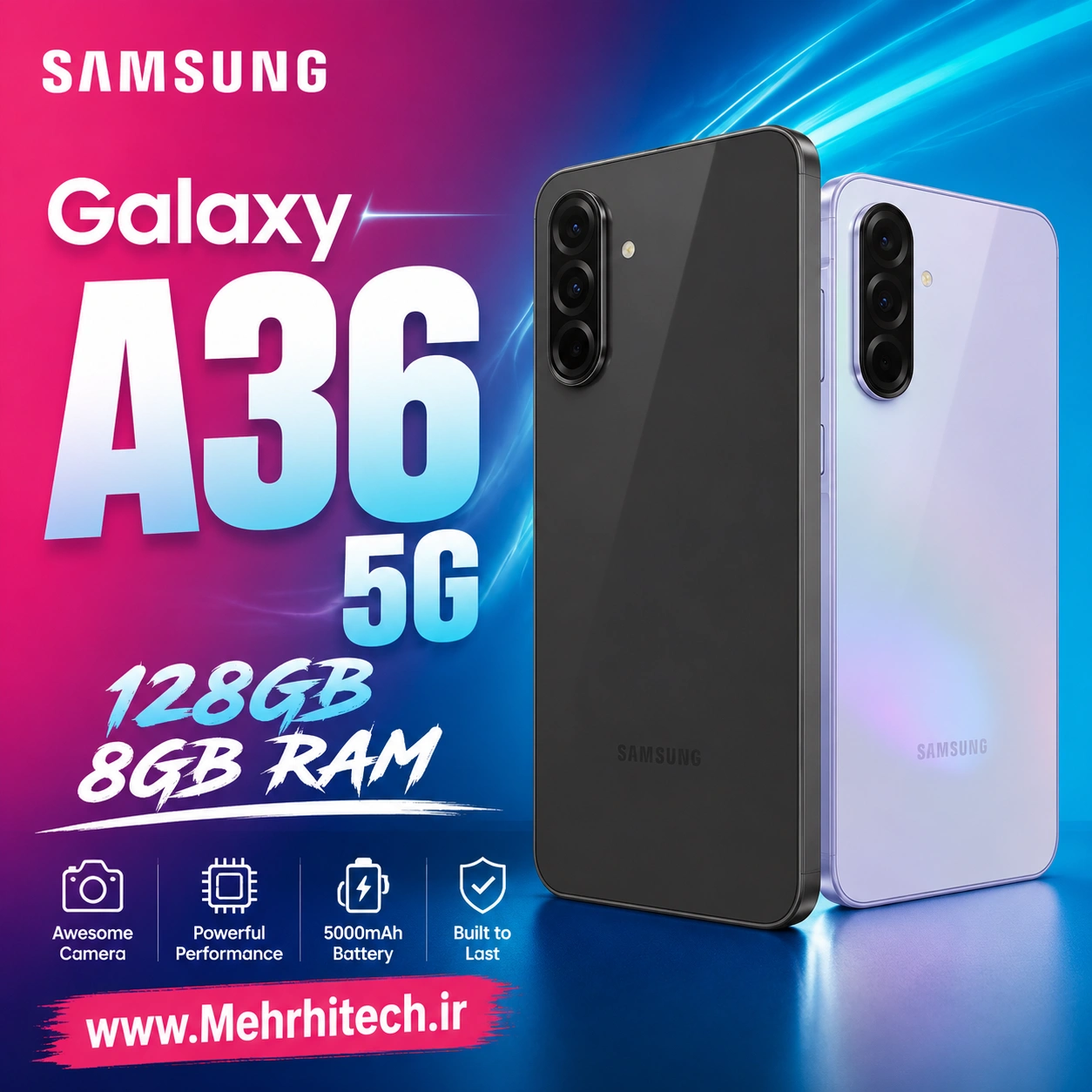 گوشی موبایل سامسونگ مدل Galaxy A36 5G دو سیم کارت ظرفیت 128 گیگابایت و رم 8 گیگابایت
