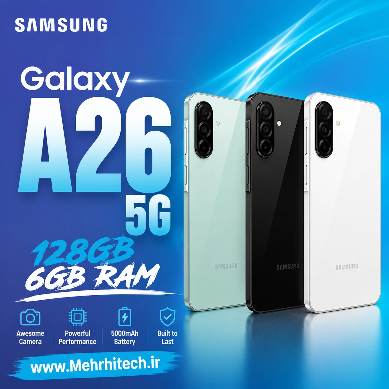 گوشی موبایل سامسونگ مدل Galaxy A26 5G دو سیم کارت ظرفیت 128 گیگابایت و رم 6 گیگابایت