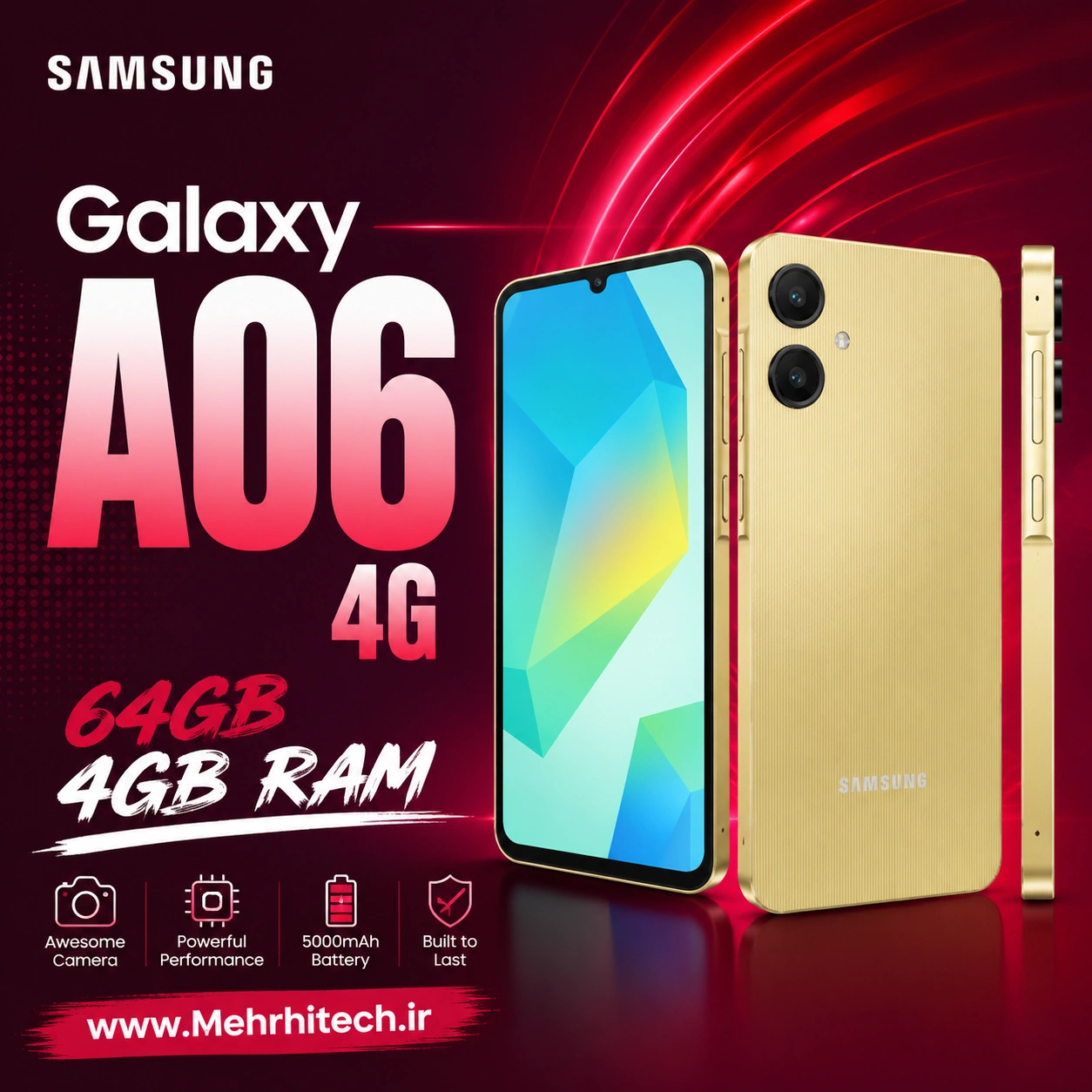 گوشی موبایل سامسونگ مدل Galaxy A06 4Gدو سیم کارت ظرفیت 64 گیگابایت و رم 4 گیگابایت