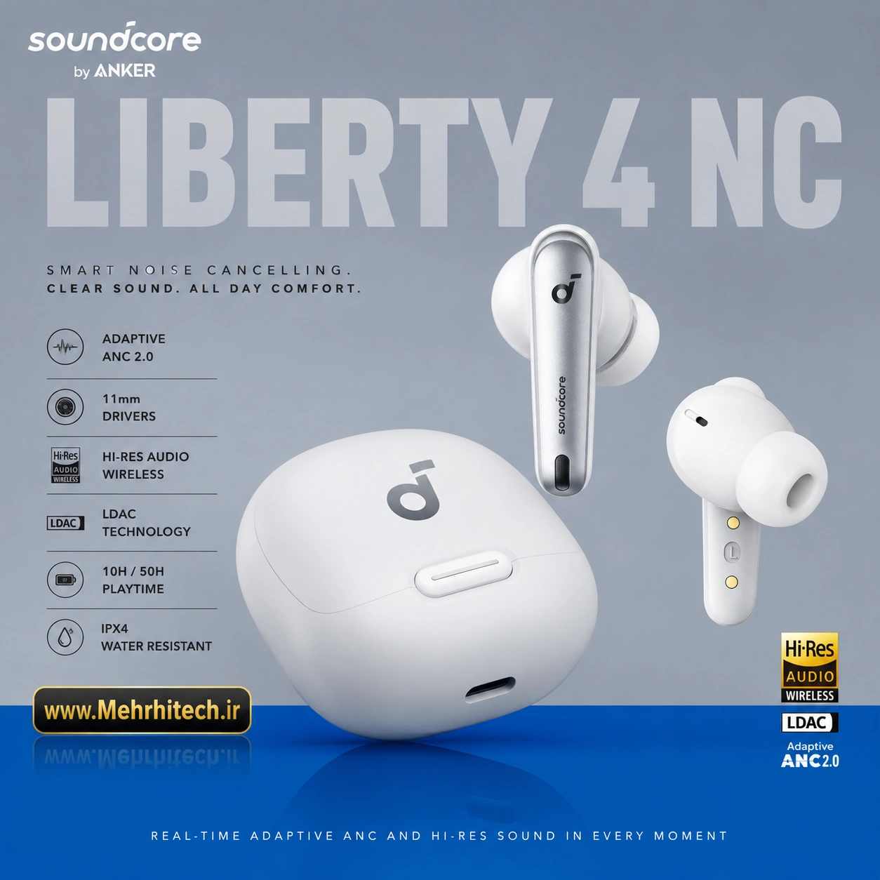 هندزفری بلوتوثی انکر Soundcore Liberty 4 NC با نویز کنسلینگ ANC