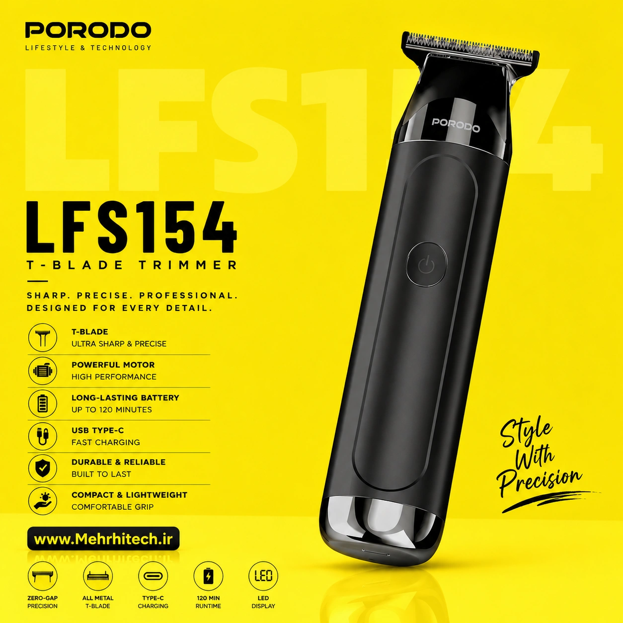 ماشین اصلاح پرودو مدل LFS154 تیغه T-Blade ضد آب