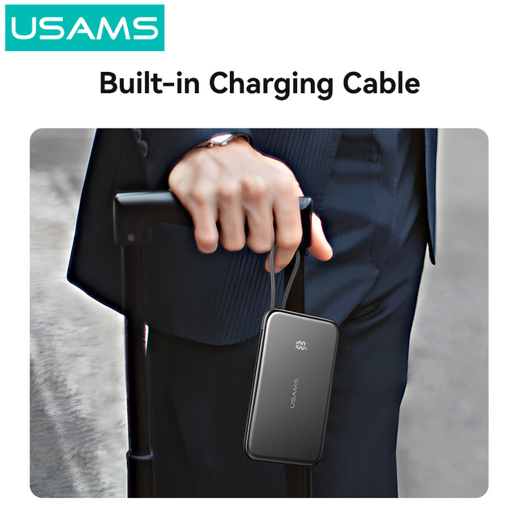 پاوربانک مگنتی یوسمز USAMS CD227 ظرفیت 5000 میلیآمپر ساعت | شارژ سریع PD 20W، کابل Type-C داخلی و نمایشگر دیجیتال