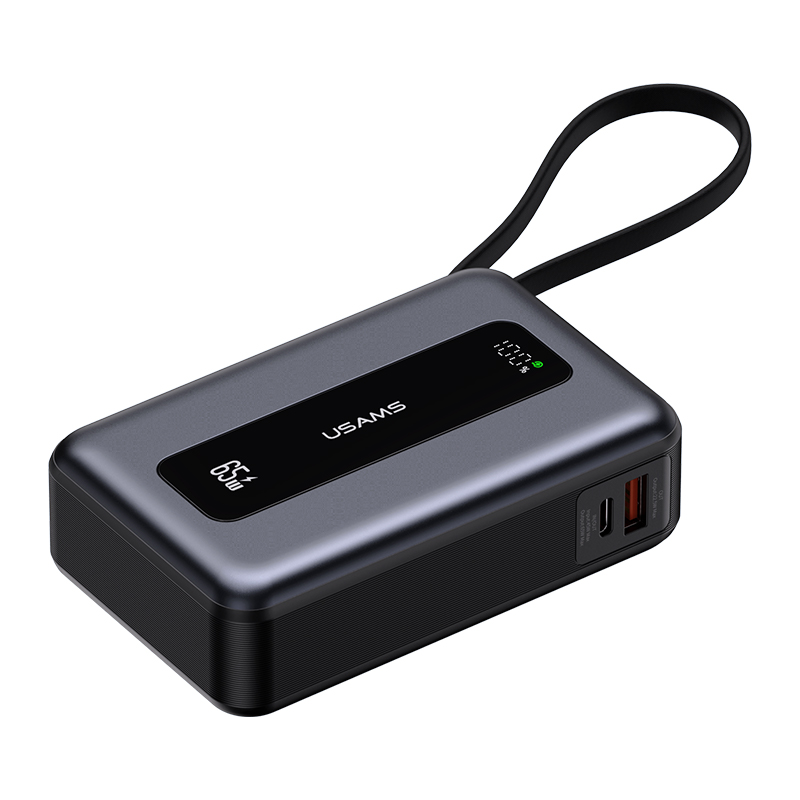 پاوربانک یوسمز USAMS CD243 ظرفیت 20000 میلیآمپر ساعت | شارژ سریع PD 65W، کابل Type-C داخلی و نمایشگر دیجیتال