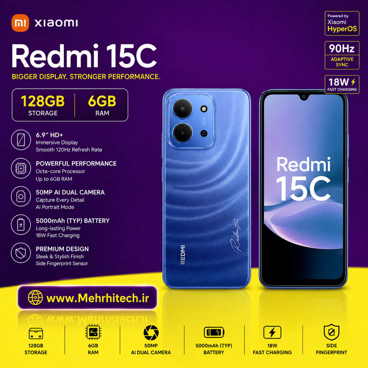 گوشی موبایل شیائومی مدل Redmi 15C 4G ظرفیت 128 گیگابایت رم 6 گیگابایت