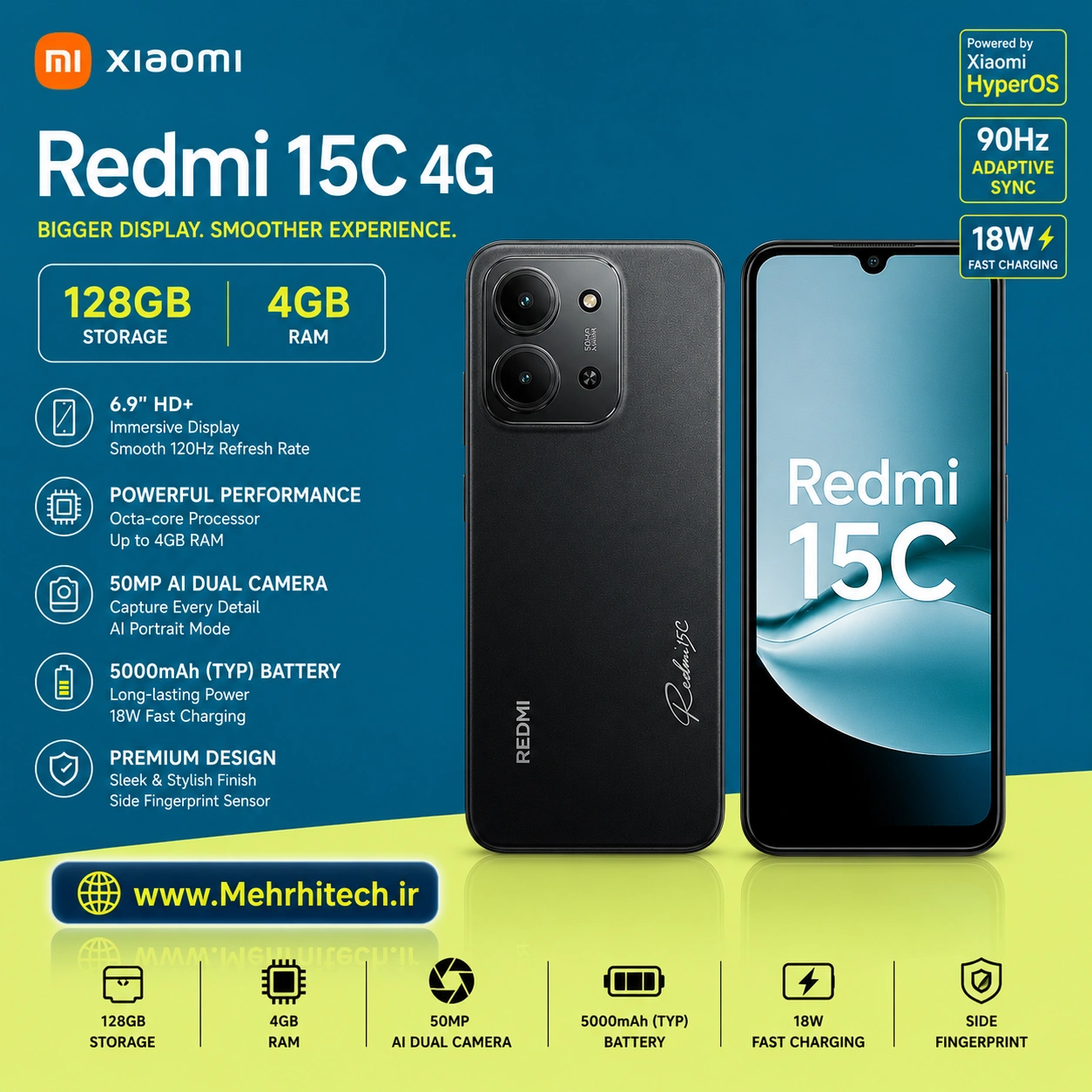 گوشی موبایل شیائومی مدل Redmi 15C 4G ظرفیت 128 گیگابایت رم 4 گیگابایت
