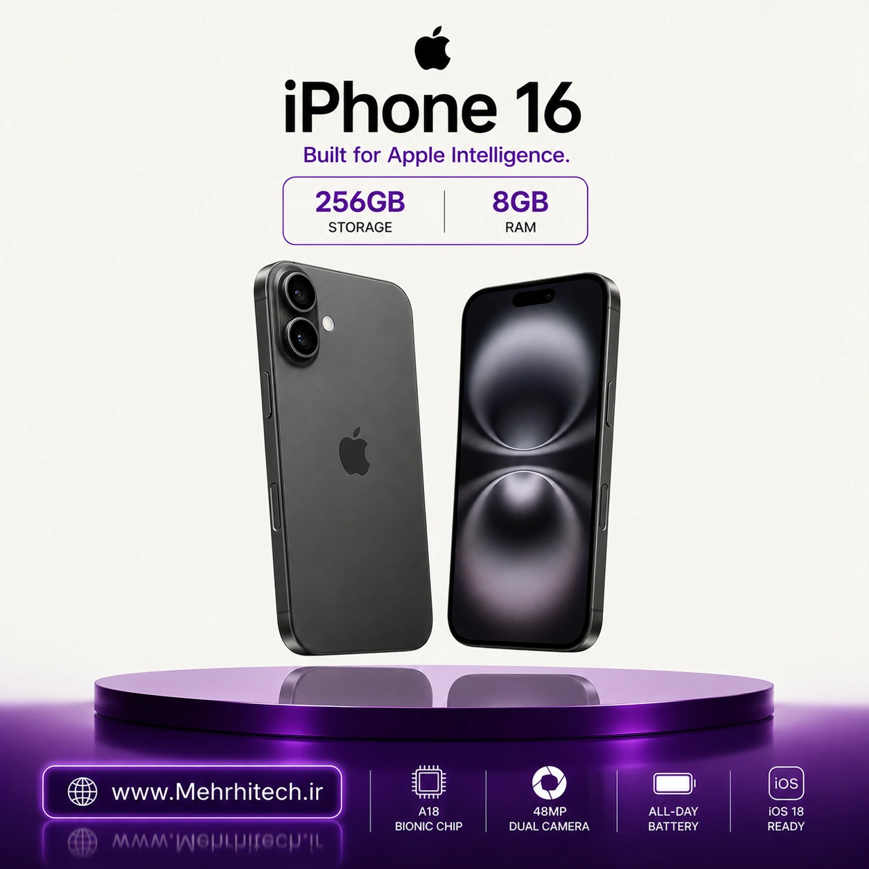 گوشی موبایل اپل مدل iPhone 16 ظرفیت 256 گیگابایت رم 8 گیگابایت | نات اکتیو با گارانتی