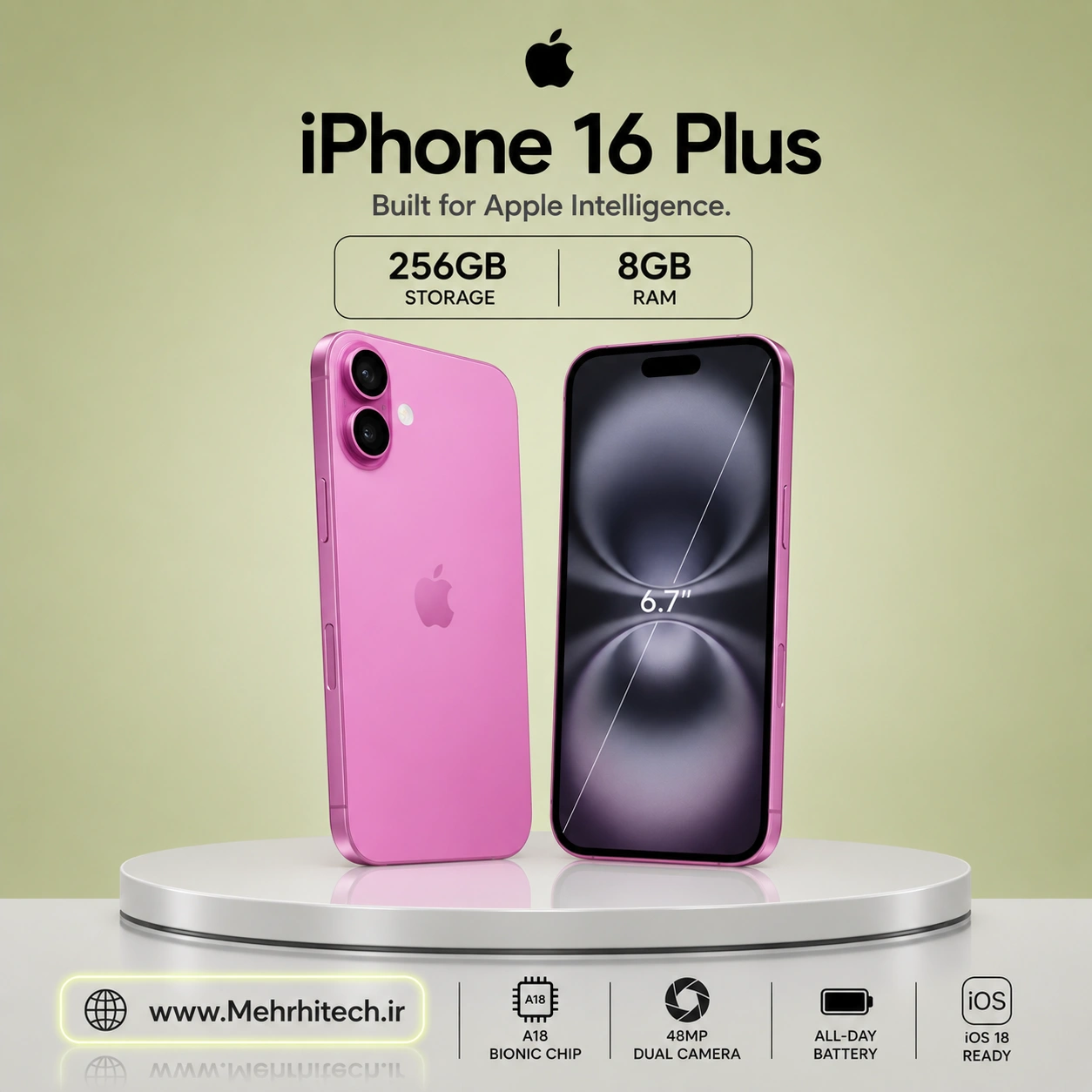 گوشی موبایل اپل مدل iPhone 16 Plus ظرفیت 256 گیگابایت رم 8 گیگابایت | نات اکتیو با گارانتی