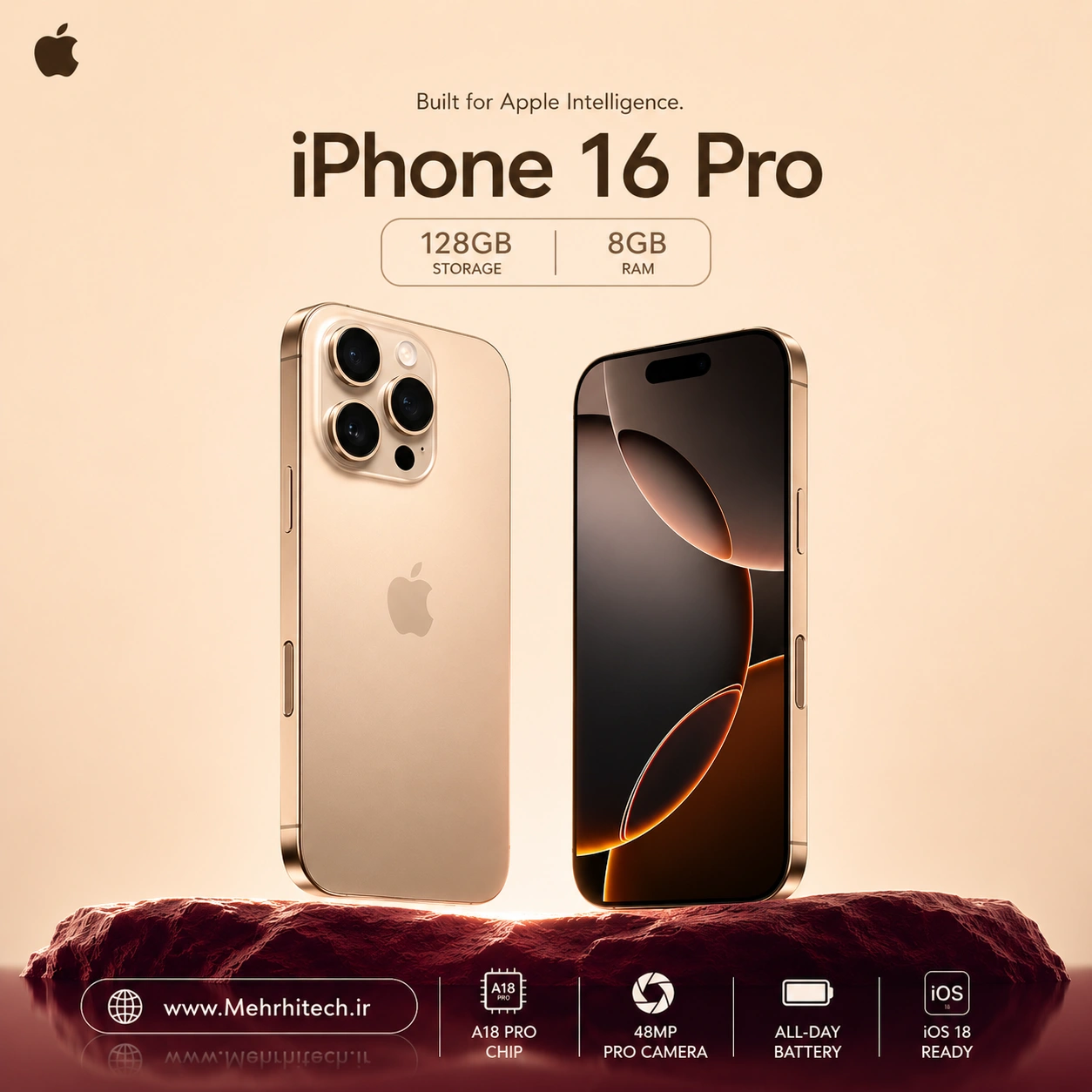 گوشی موبایل اپل مدل iPhone 16 Pro ظرفیت 128 گیگابایت رم 8 گیگابایت | نات اکتیو با گارانتی