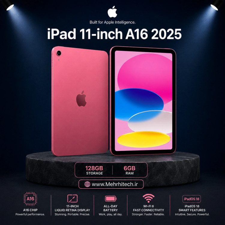 تبلت اپل مدل iPad 11-inch A16 2025 Wi-Fi ظرفیت 128 گیگابایت رم 6 گیگابایت