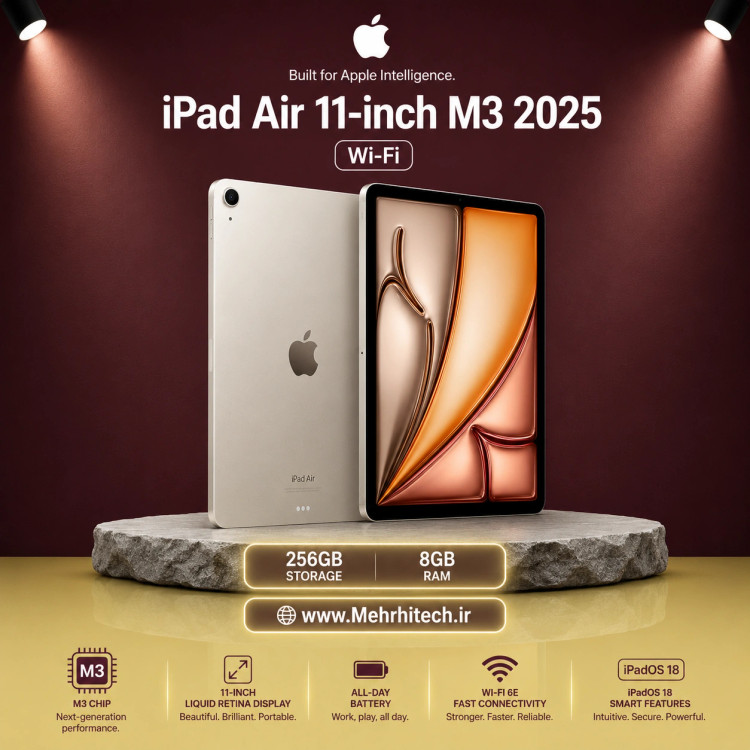تبلت اپل مدل iPad Air 11-inch M3 2025 Wi-Fi ظرفیت 256 گیگابایت رم 8 گیگابایت