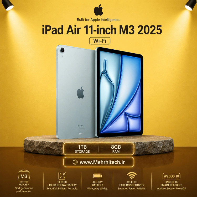تبلت اپل مدل iPad Air 11-inch M3 2025 Wi-Fi ظرفیت 1 ترابایت رم 8 گیگابایت