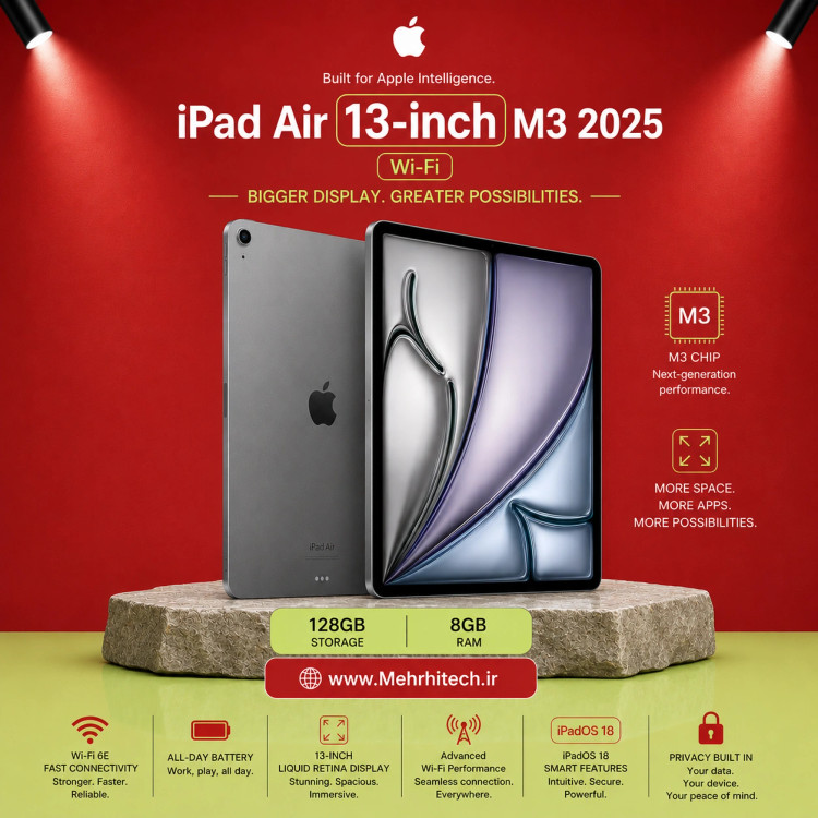 تبلت اپل مدل iPad Air 13-inch M3 2025 Wi-Fi ظرفیت 128 گیگابایت رم 8 گیگابایت
