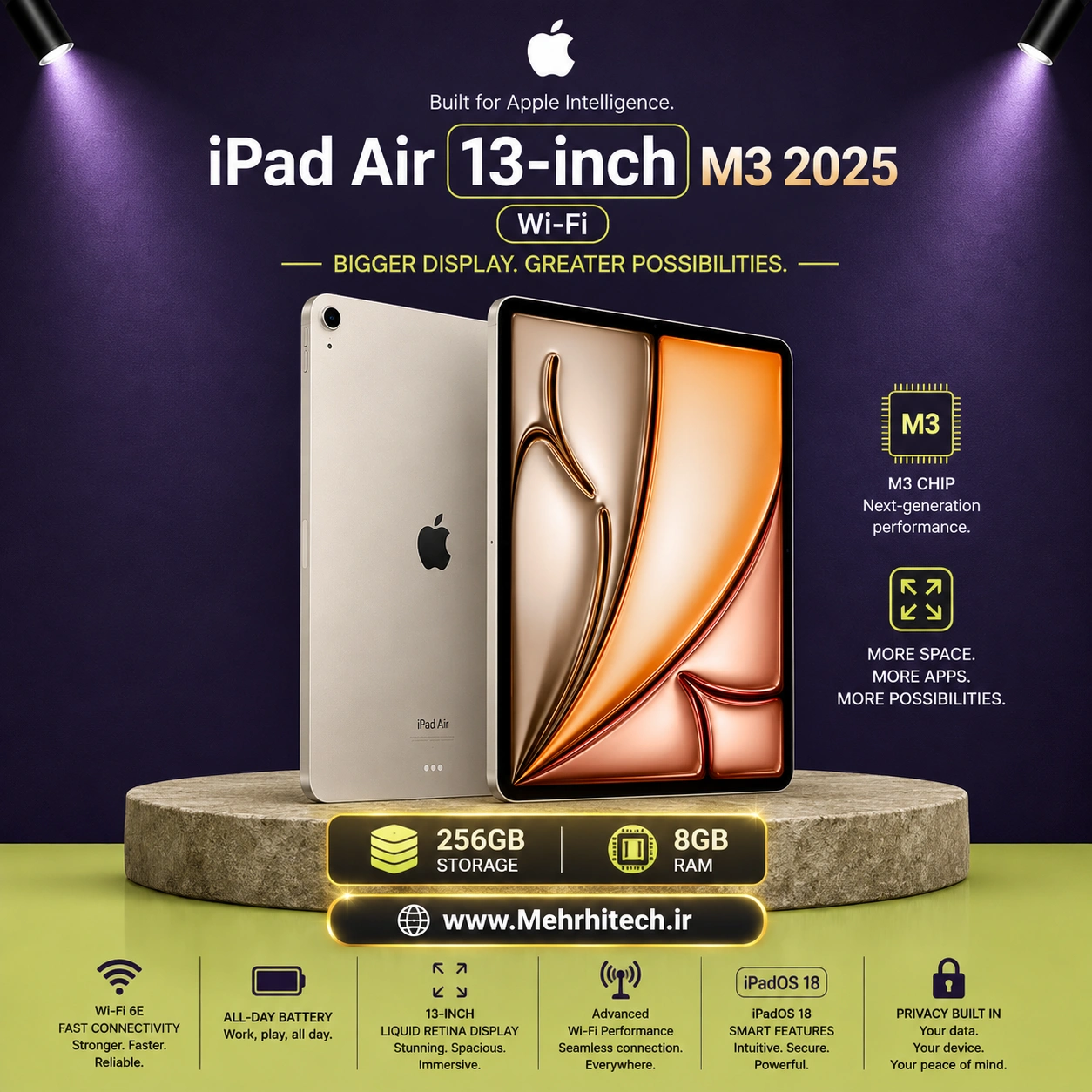 تبلت اپل مدل iPad Air 13-inch M3 2025 Wi-Fi ظرفیت 256 گیگابایت رم 8 گیگابایت
