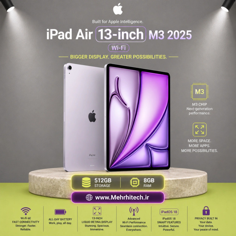 تبلت اپل مدل iPad Air 13-inch M3 2025 Wi-Fi ظرفیت 512 گیگابایت رم 8 گیگابایت