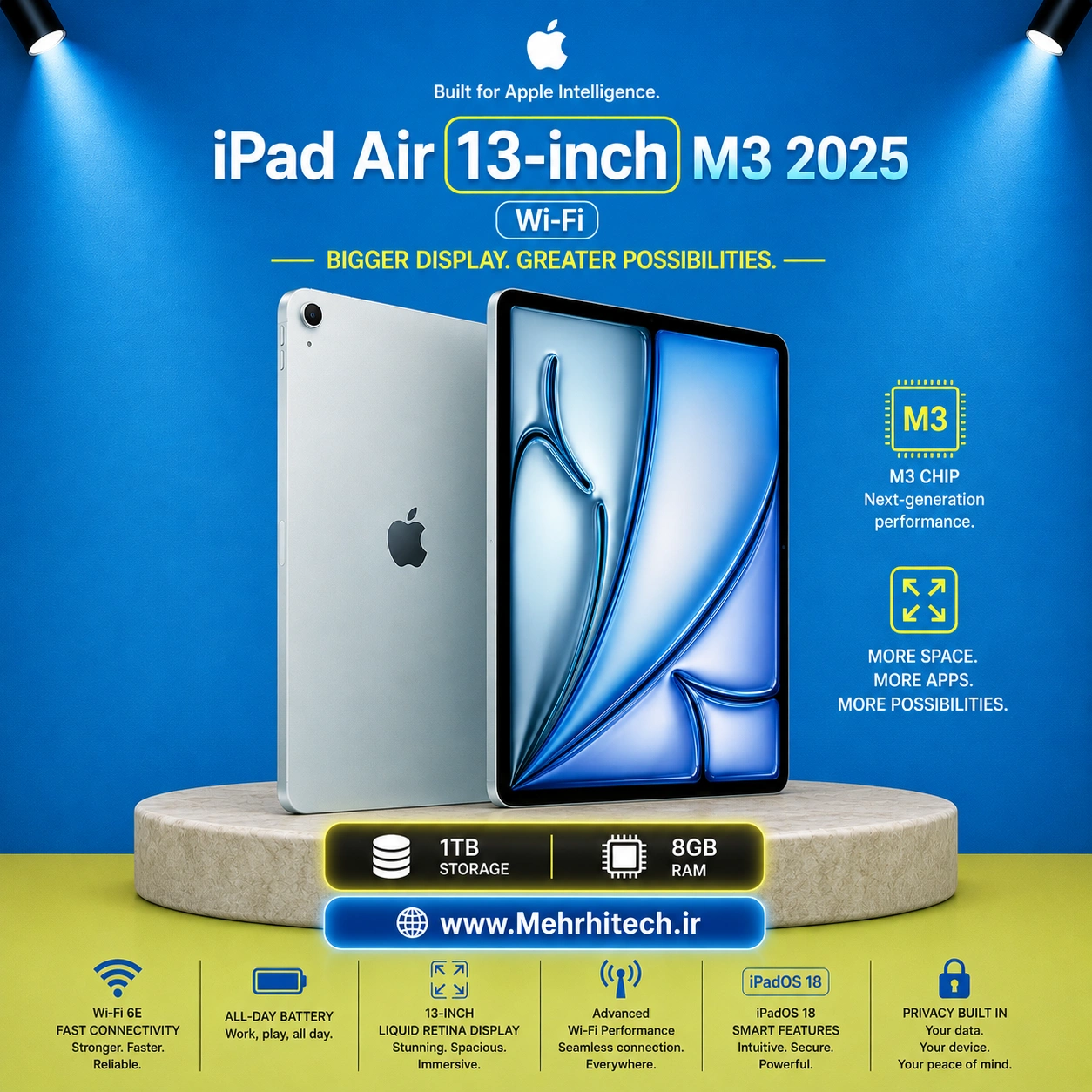 تبلت اپل مدل iPad Air 13-inch M3 2025 Wi-Fi ظرفیت 1 ترابایت رم 8 گیگابایت
