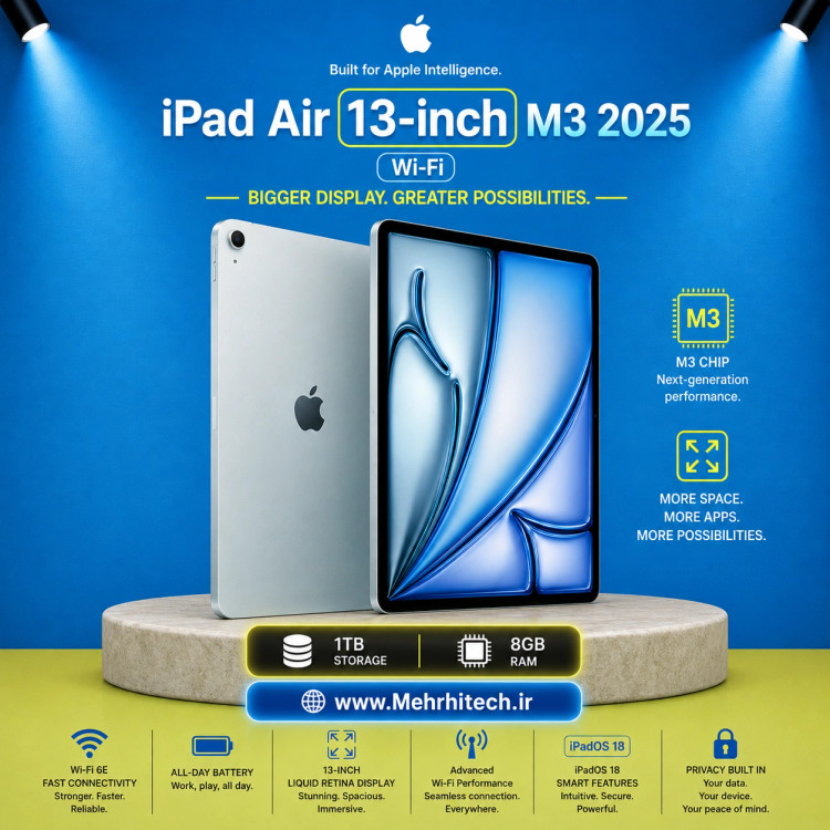 تبلت اپل مدل iPad Air 13-inch M3 2025 Wi-Fi ظرفیت 1 ترابایت رم 8 گیگابایت