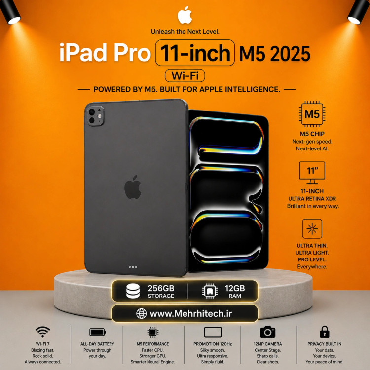 تبلت اپل مدل iPad Pro 11-inch M5 2025 Wi-Fi ظرفیت 256 گیگابایت رم 12 گیگابایت