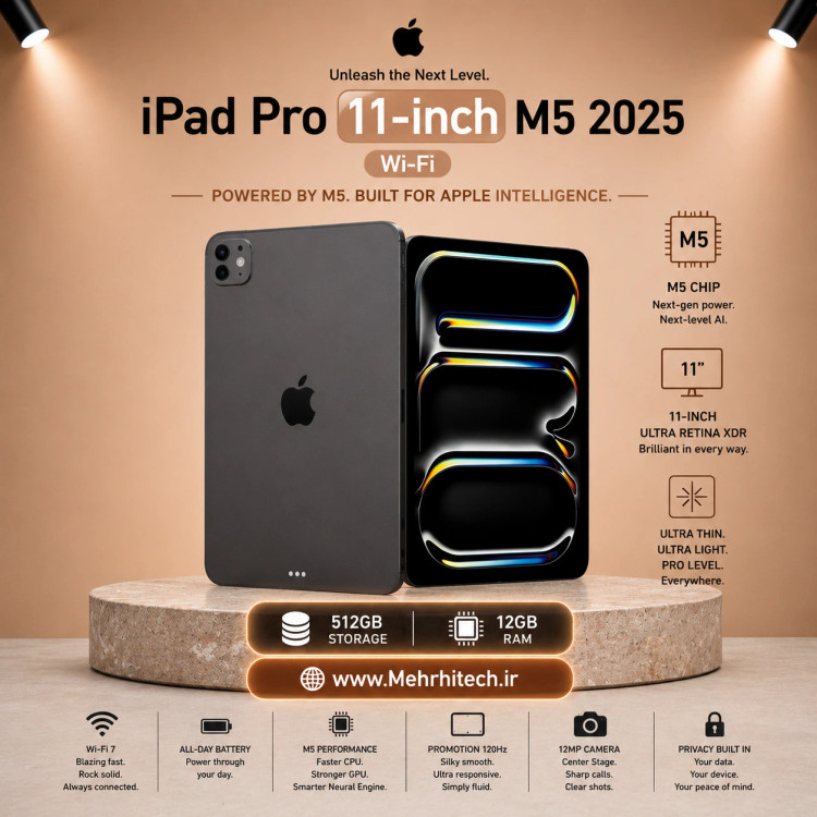 تبلت اپل مدل iPad Pro 11-inch M5 2025 Wi-Fi ظرفیت 512 گیگابایت رم 12 گیگابایت