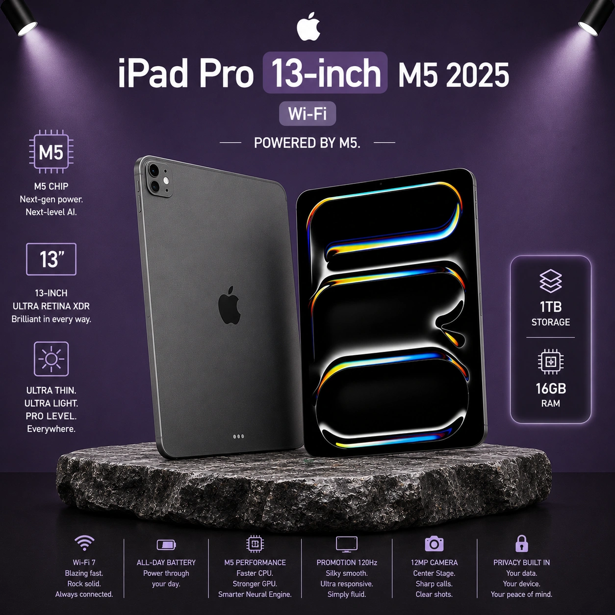 تبلت اپل مدل iPad Pro 13-inch M5 2025 Wi-Fi ظرفیت 1 ترابایت رم 16 گیگابایت