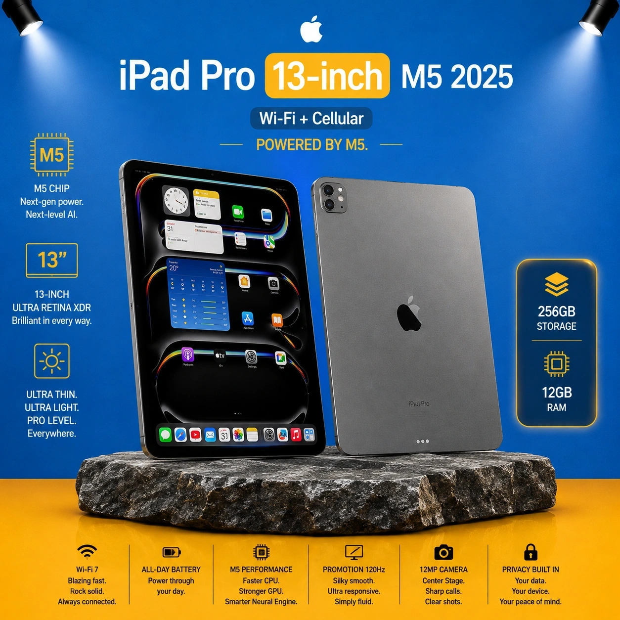 تبلت اپل مدل iPad Pro 13-inch M5 2025 Wi-Fi + Cellular ظرفیت 256 گیگابایت رم 12 گیگابایت | نات اکتیو با گارانتی