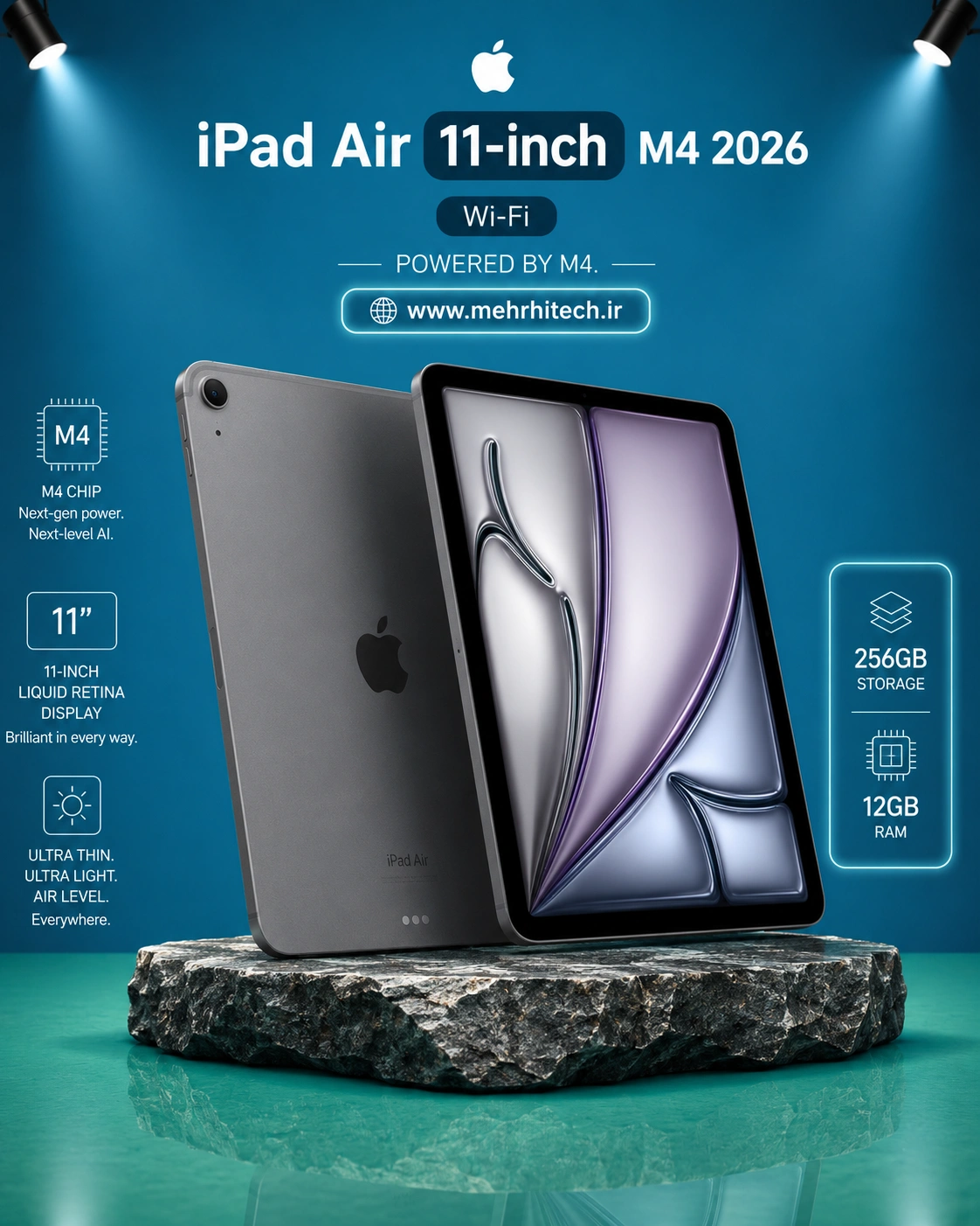تبلت اپل مدل iPad Air 11-inch M4 2026 Wi-Fi ظرفیت 256 گیگابایت رم 12 گیگابایت