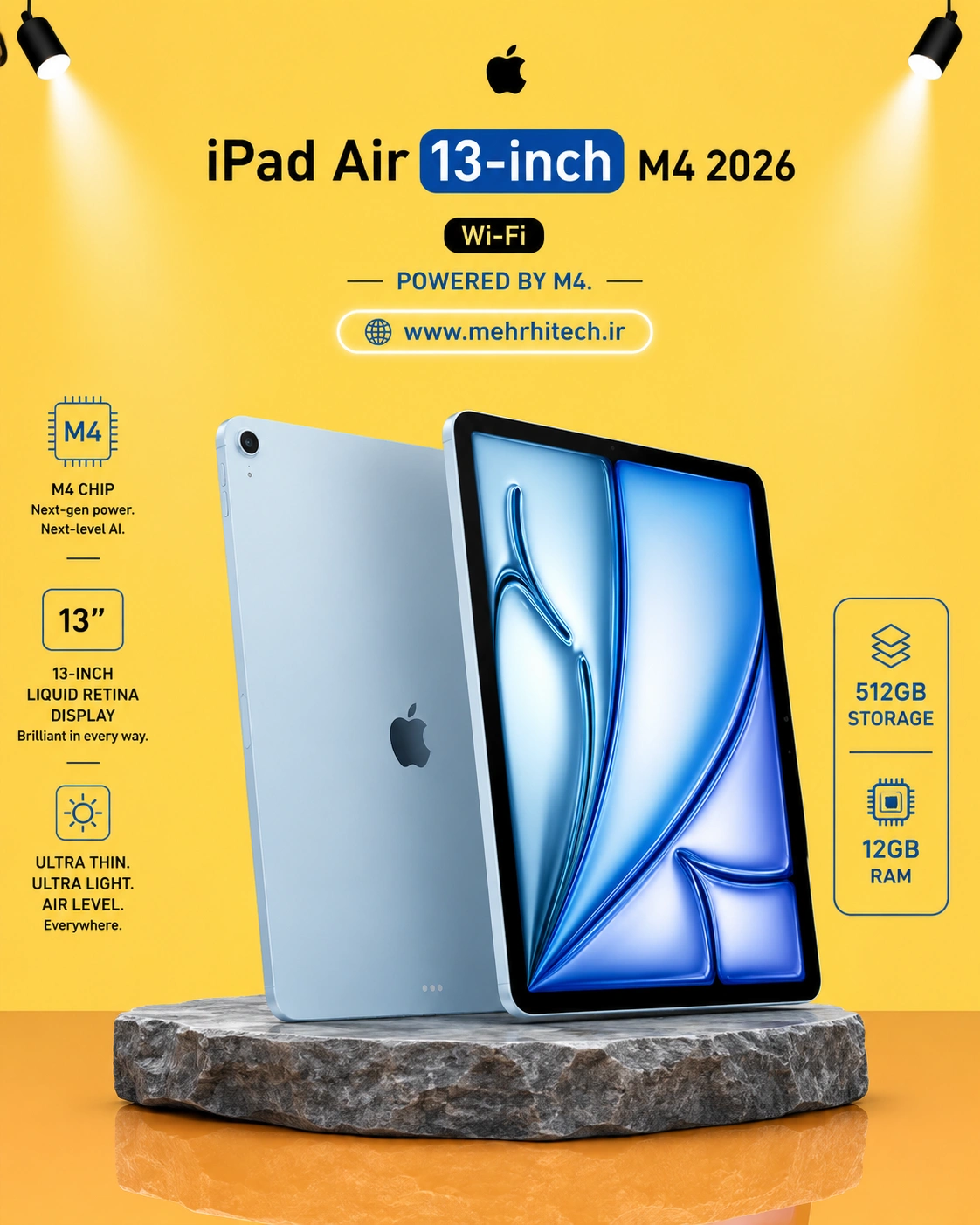 تبلت اپل مدل iPad Air 13-inch M4 2026 Wi-Fi ظرفیت 512 گیگابایت رم 12 گیگابایت