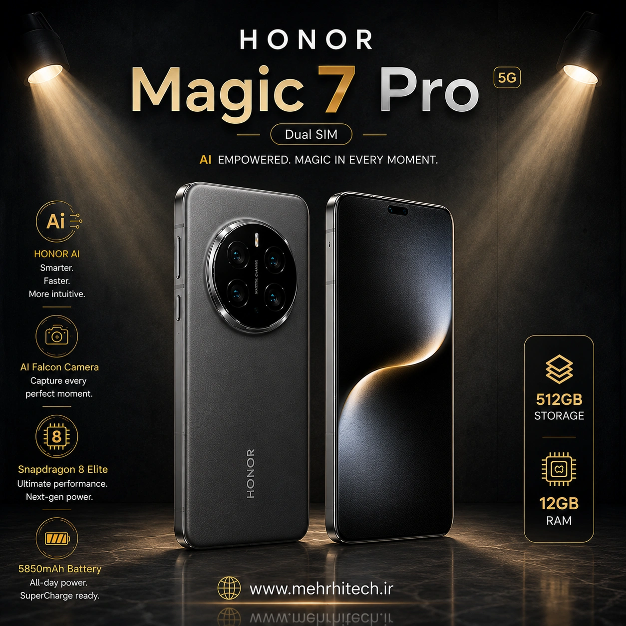 گوشی موبایل آنر مدل HONOR Magic7 Pro دو سیم کارت ظرفیت 512 گیگابایت و رم 12 گیگابایت