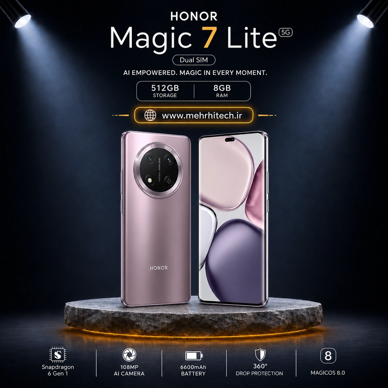 گوشی موبایل آنر مدل HONOR Magic7 Lite 5G دو سیم کارت ظرفیت 512 گیگابایت و رم 8 گیگابایت