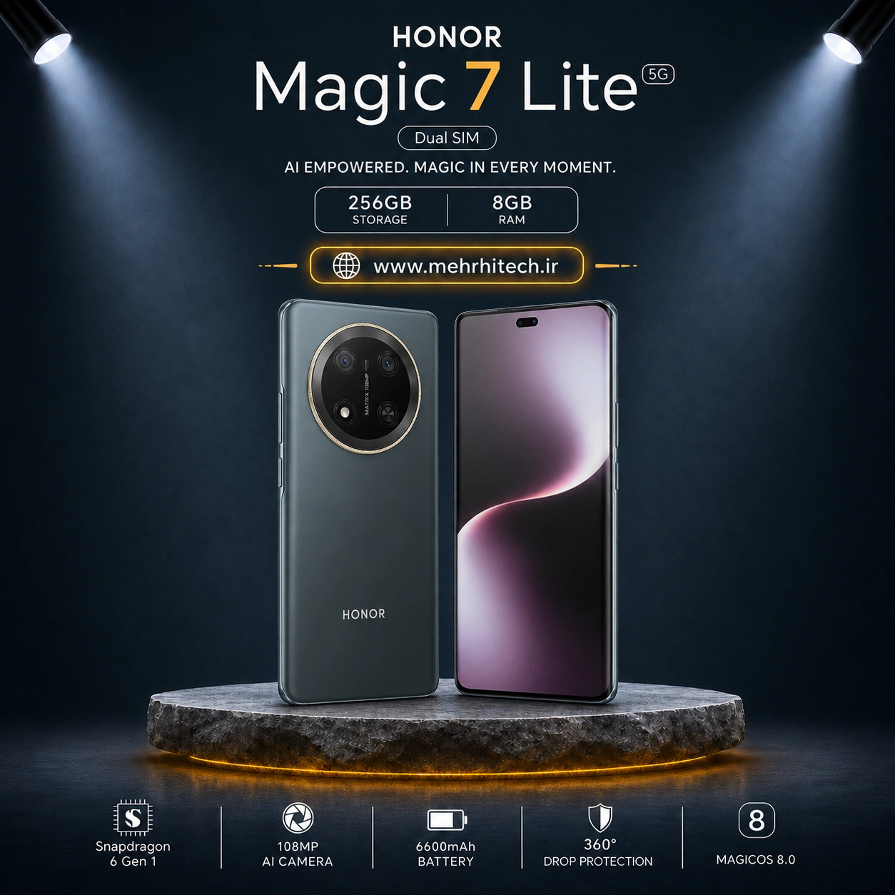گوشی موبایل آنر مدل HONOR Magic7 Lite 5G دو سیم کارت ظرفیت 256 گیگابایت و رم 8 گیگابایت