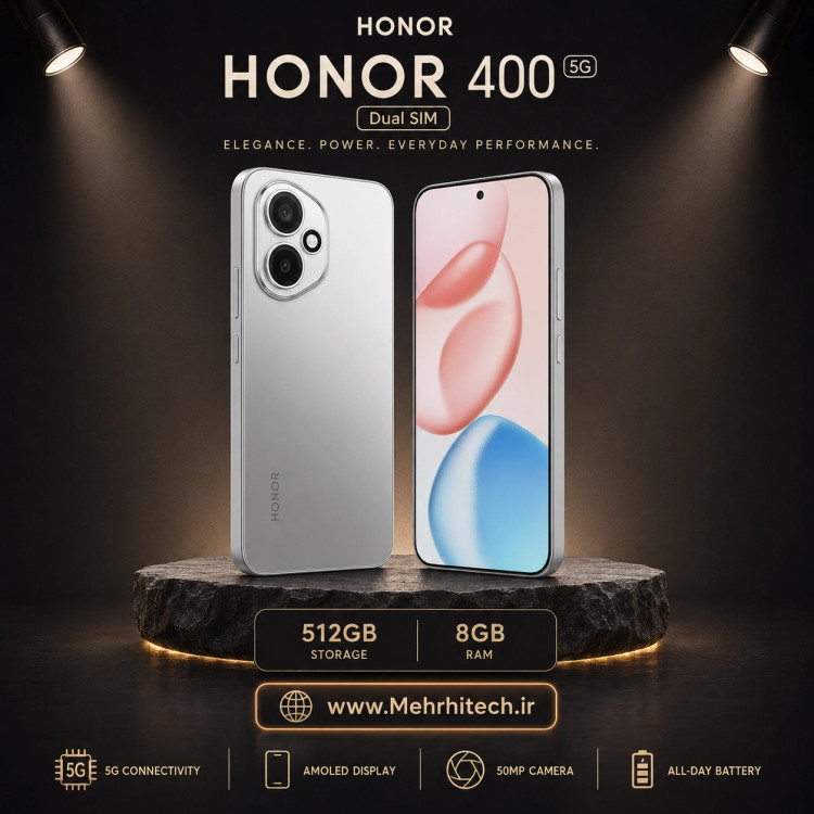 گوشی موبایل آنر مدل HONOR 400 5G دو سیم کارت ظرفیت 512 گیگابایت و رم 8 گیگابایت