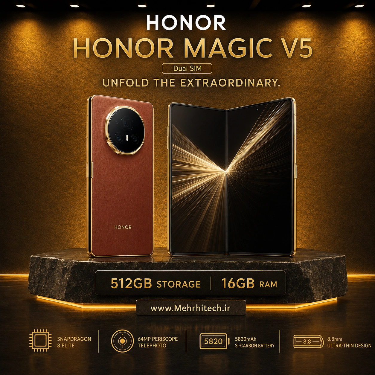 گوشی موبایل آنر مدل HONOR Magic V5 دو سیم کارت ظرفیت 512 گیگابایت و رم 16 گیگابایت