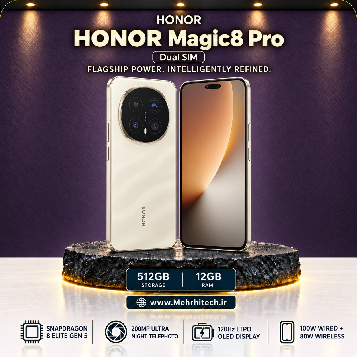 گوشی موبایل آنر مدل HONOR Magic8 Pro دو سیم کارت ظرفیت 512 گیگابایت و رم 12 گیگابایت
