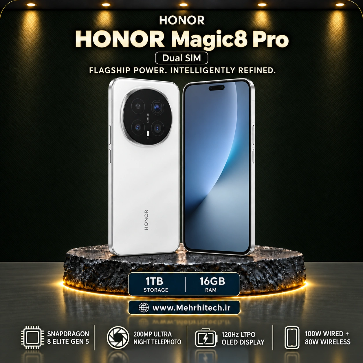 گوشی موبایل آنر مدل HONOR Magic8 Pro دو سیم کارت ظرفیت 1 ترابایت و رم 16 گیگابایت