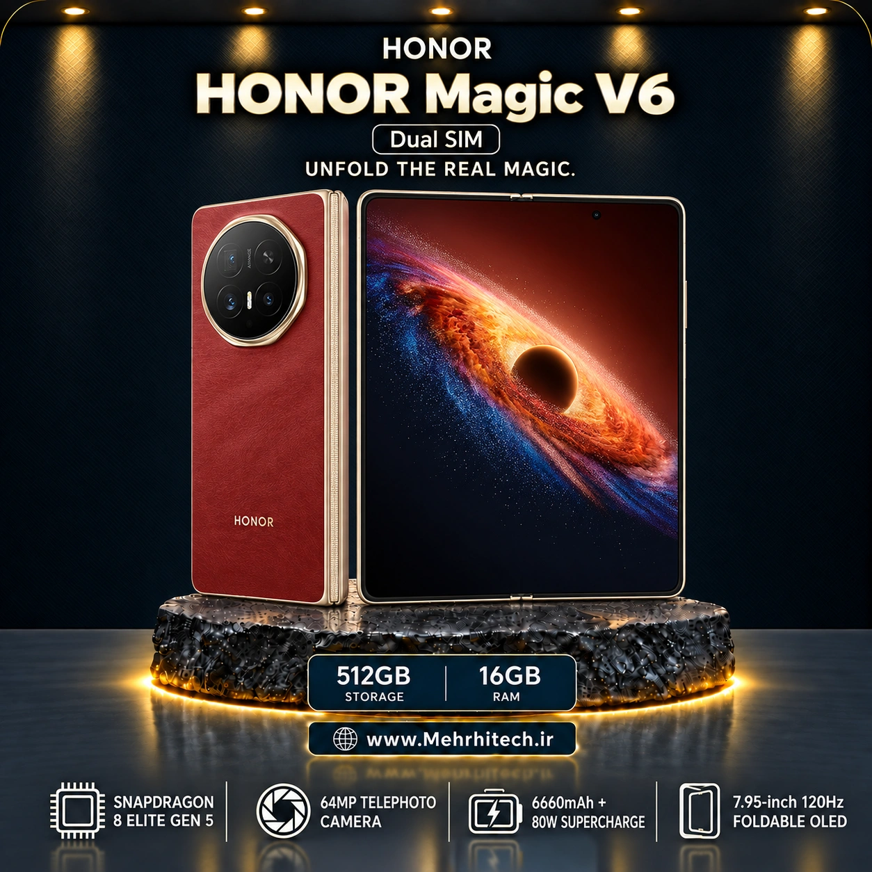 گوشی موبایل آنر مدل HONOR Magic V6 دو سیم کارت ظرفیت 512 گیگابایت و رم 16 گیگابایت