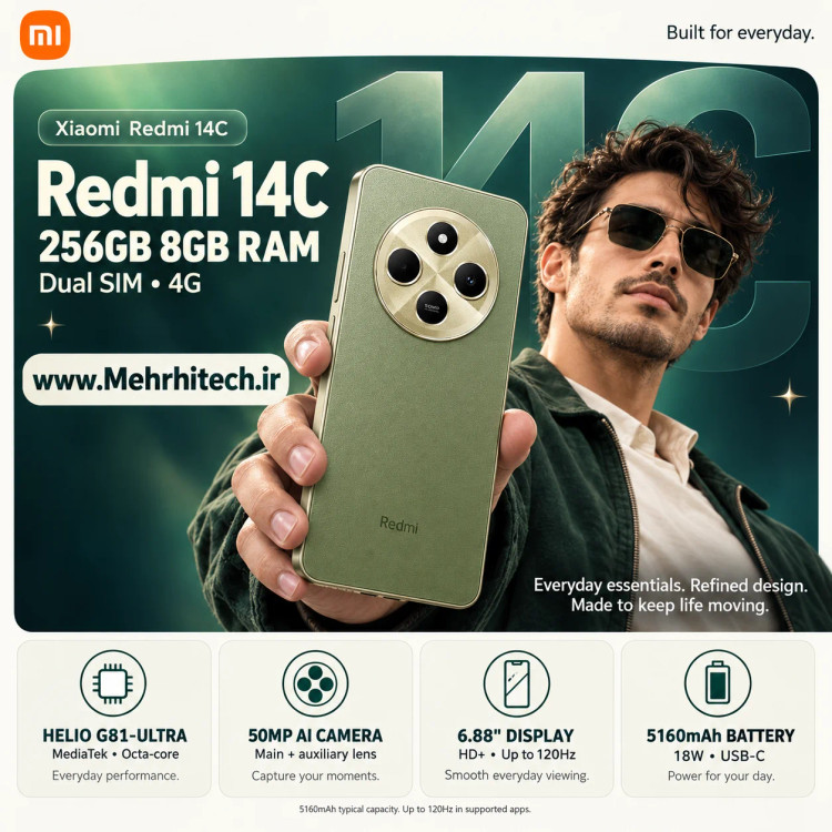 گوشی موبایل شیائومی مدل Redmi 14C 4G دو سیم کارت ظرفیت 256 گیگابایت و رم 8 گیگابایت