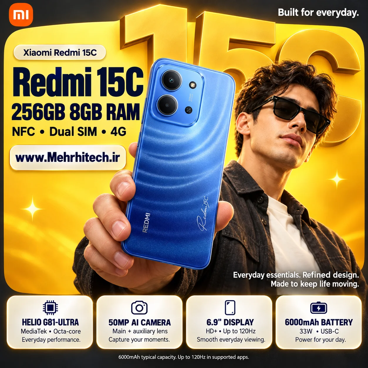 گوشی موبایل شیائومی مدل Redmi 15C NFC 4G دو سیم کارت ظرفیت 256 گیگابایت و رم 8 گیگابایت