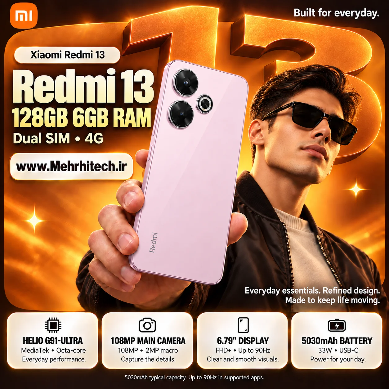گوشی موبایل شیائومی مدل Redmi 13 4G دو سیم کارت ظرفیت 128 گیگابایت و رم 6 گیگابایت