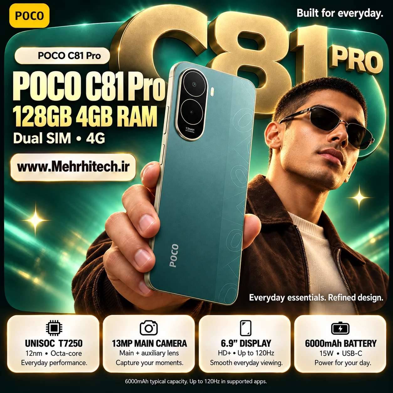 گوشی موبایل پوکو مدل POCO C81 Pro دو سیم کارت ظرفیت 128 گیگابایت و رم 4 گیگابایت