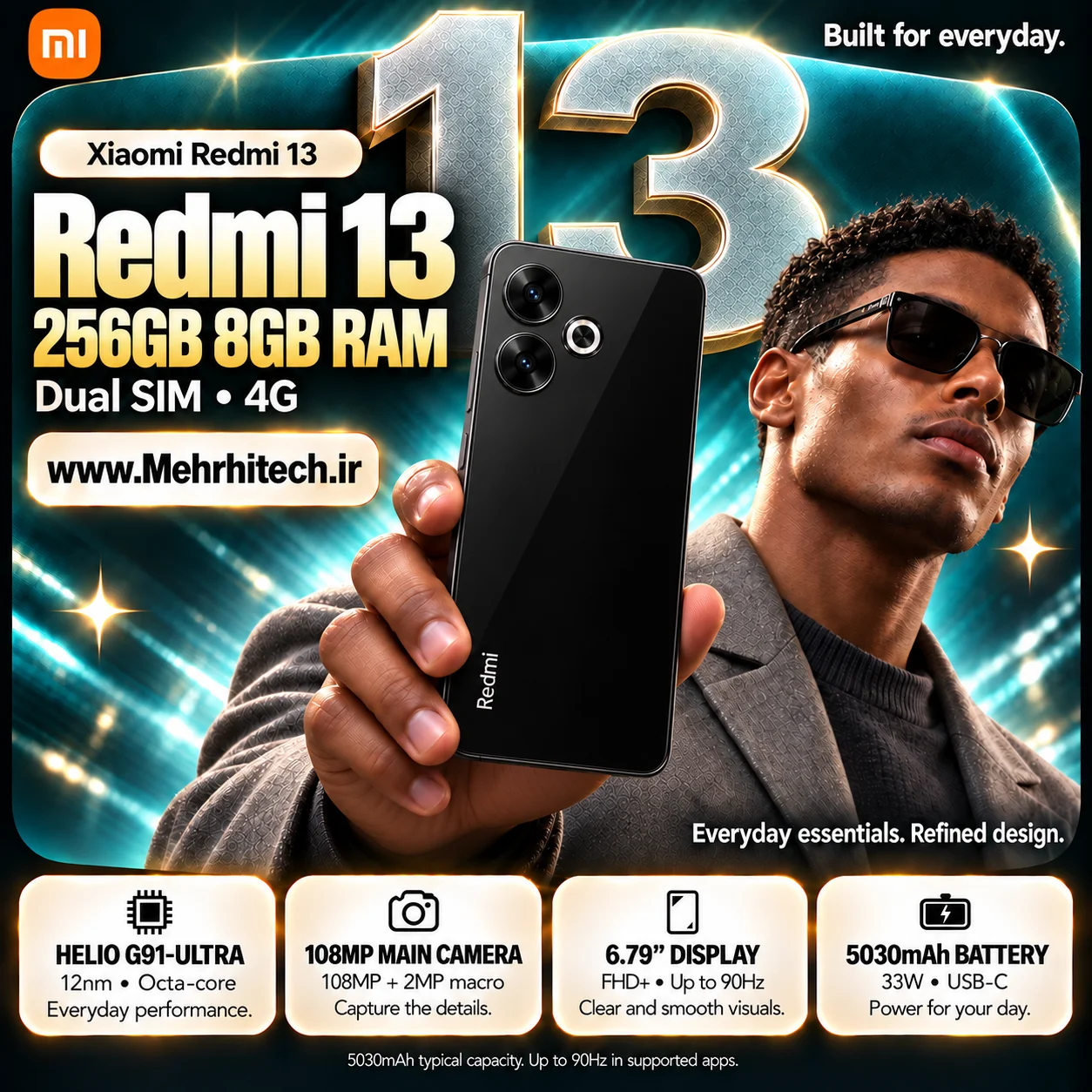 گوشی موبایل شیائومی مدل Redmi 13 4G دو سیم کارت ظرفیت 256 گیگابایت و رم 8 گیگابایت