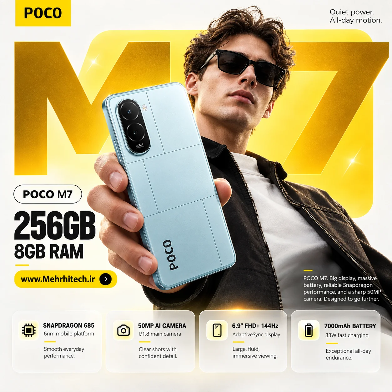 گوشی موبایل پوکو مدل POCO M7 دو سیم کارت ظرفیت 256 گیگابایت و رم 8 گیگابایت
