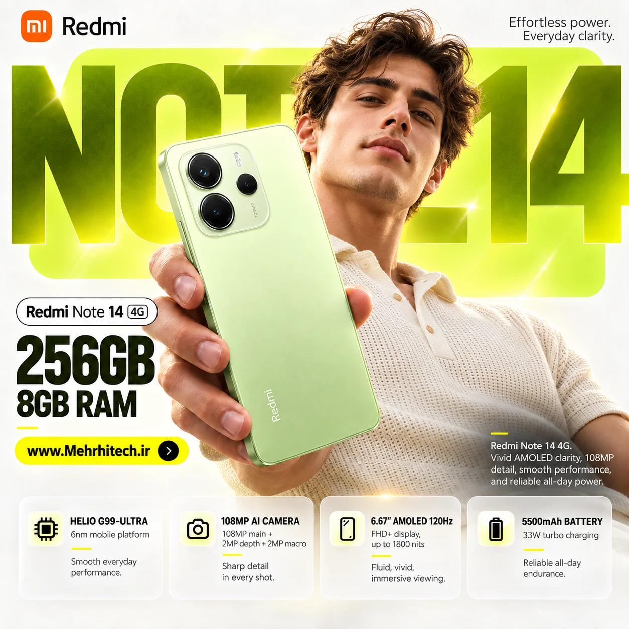 گوشی موبایل شیائومی مدل Redmi Note 14 4G دو سیم کارت ظرفیت 256 گیگابایت و رم 8 گیگابایت